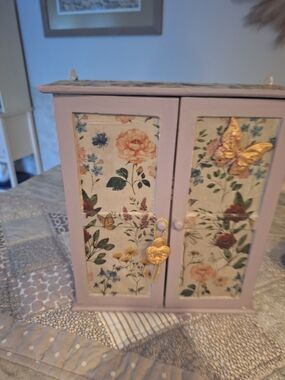 Floral Jewelry Cabinet in Light Lavender with Gold Accents
